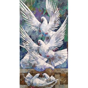 Iqbal Durrani, 18 x 36 Inch, Oil on Canvas, Pigeon Painting, AC-IQD-257